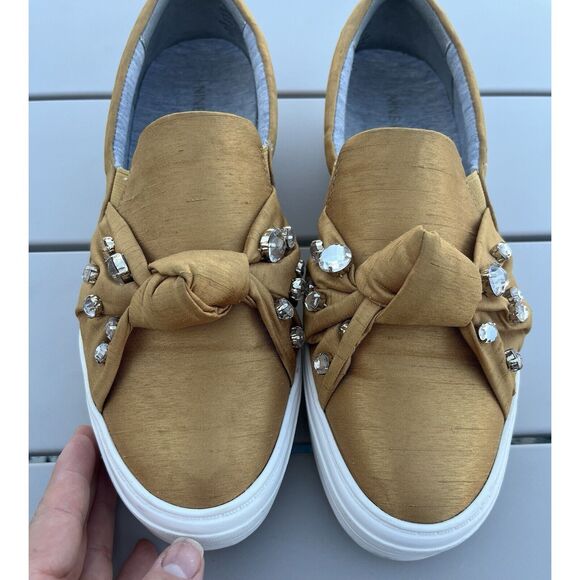 Nine West Orenda Fabric Embellished Slip On Sneakers - Size 8.5 - Mustard Yellow - Picture 7 of 11